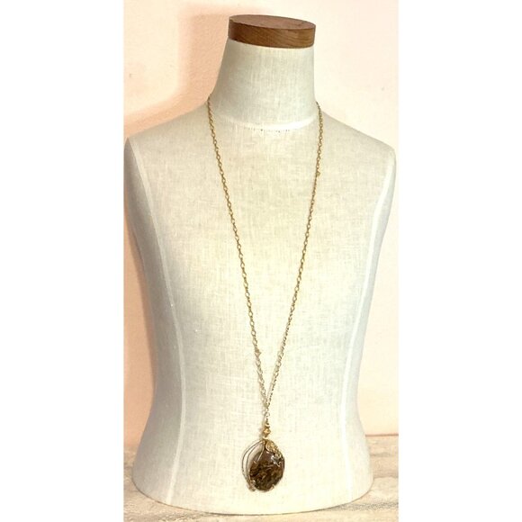 Gold 14kt GF Wire Wrapped Pietersite Pendant Artisan Handmade Gemstone Necklace - Picture 7 of 9